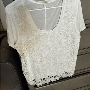 J Crew XL cream lace tshirt